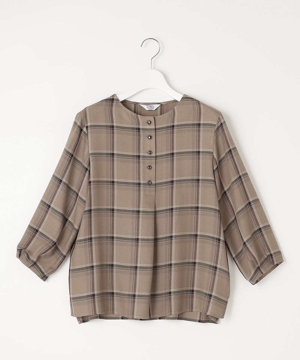 J.PRESS LADIES 【洗える】ハイツイストチェック ボートネック ブラウス 