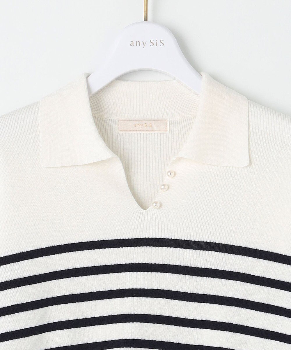 ANY SIS 【洗える】スキッパーポロ襟プルオーバー ニット 