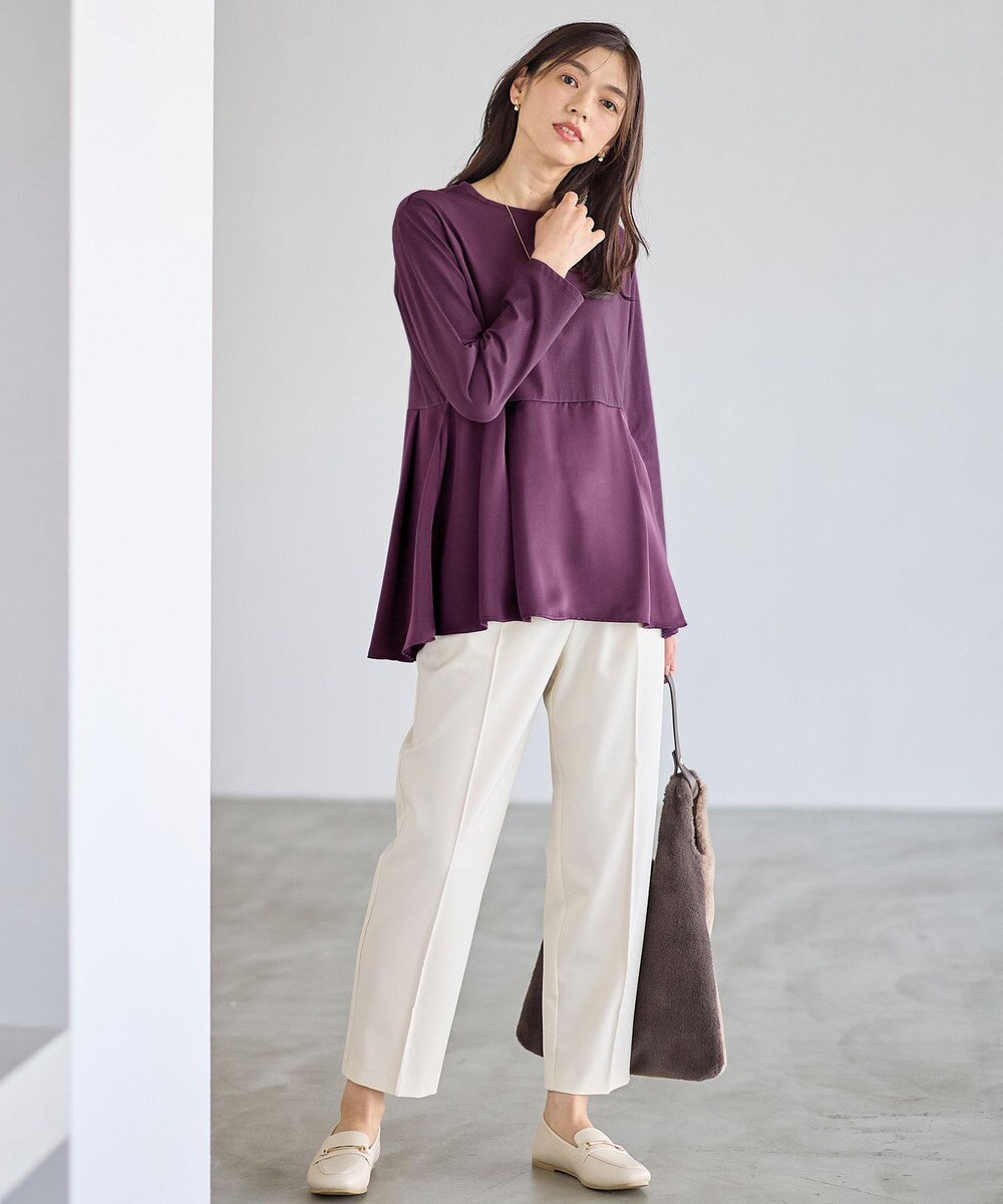 ANY L 【WEB限定】サテンコンビペプラムカットソー 