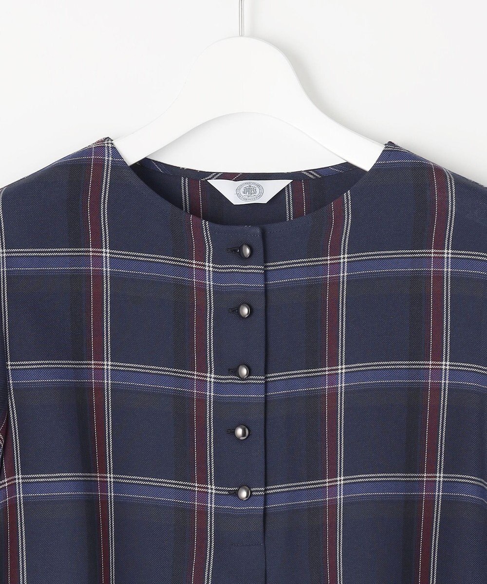 J.PRESS LADIES 【洗える】ハイツイストチェック ボートネック ブラウス 