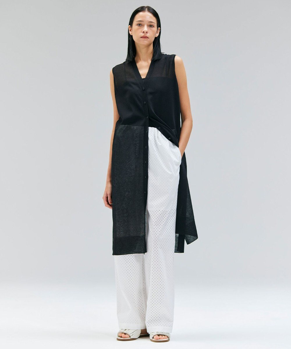 BEIGE， 【洗える】MILANO / リネン混シアーロングジレカーディガン 