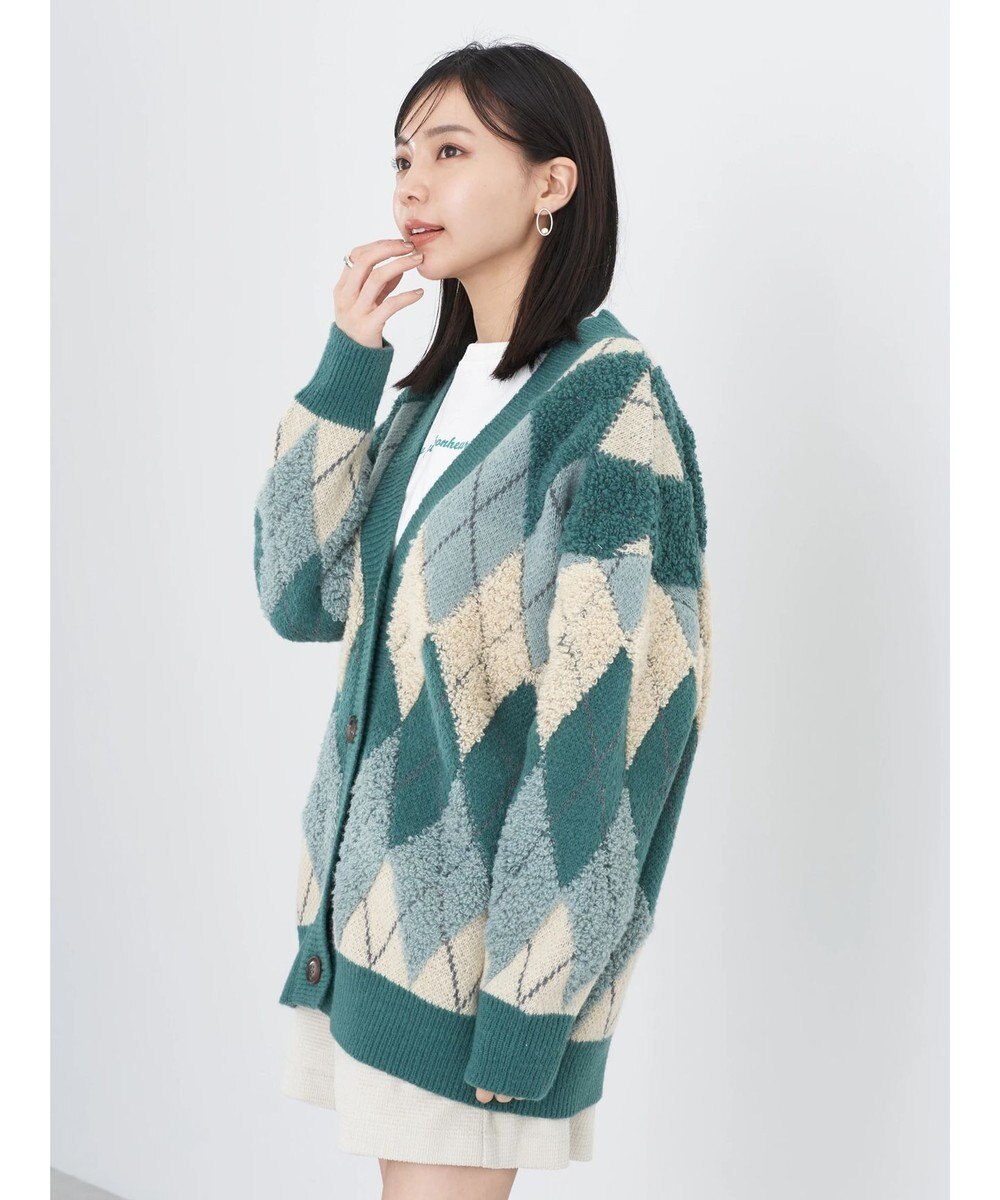 earth music&ecology ループ編みアーガイルカーディガン 