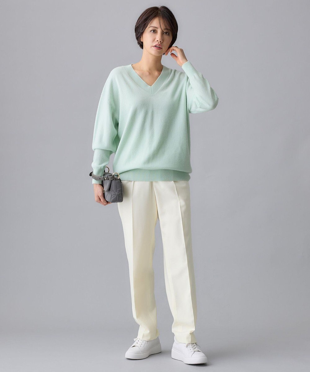 自由区 L 【洗える】ピュアカシミヤVネック ニット 