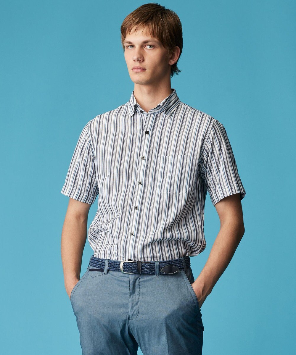 JOSEPH ABBOUD 【サステイナブル】ソアロンストライプ 半袖 シャツ 