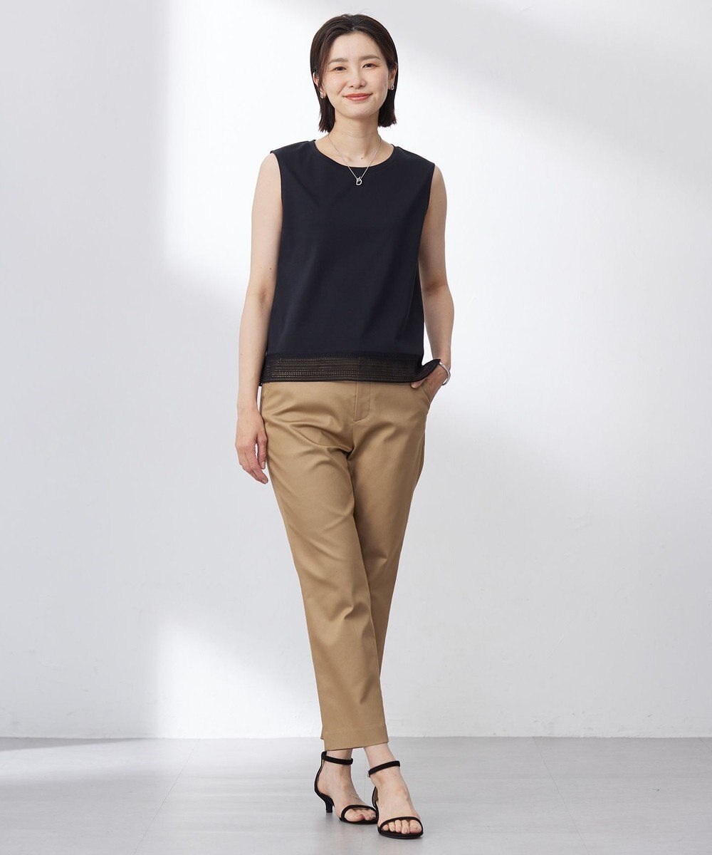 J.PRESS LADIES L 【人気のため追加・洗える】ノースリーブスムースジャージー レース カットソー 