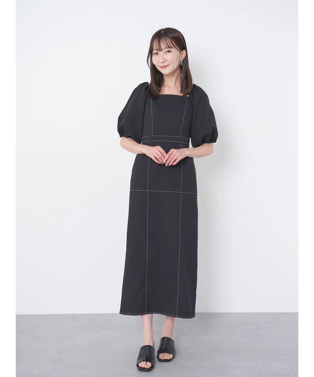 earth music&ecology 配色ステッチパフスリーブワンピース 