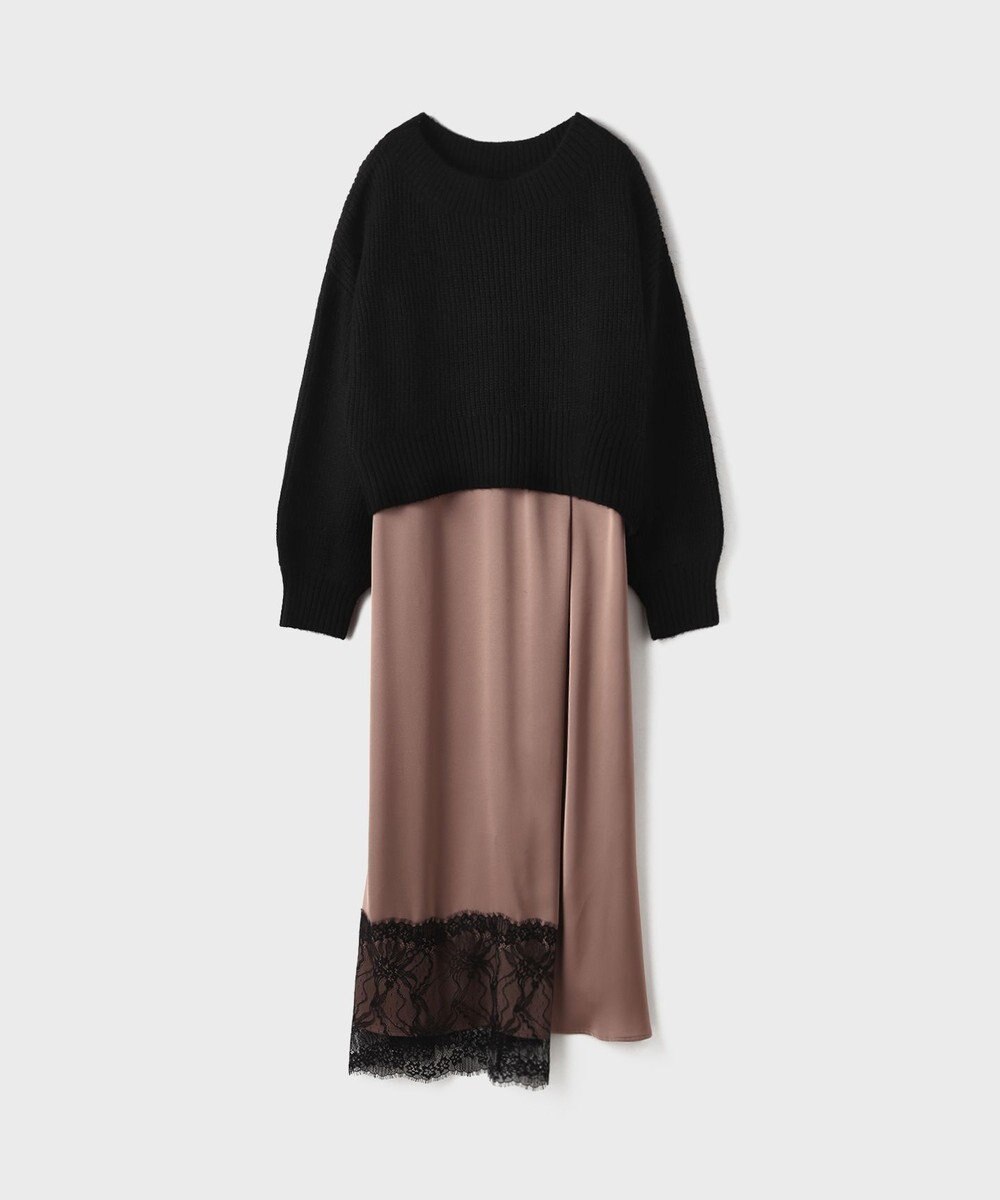 GRACE CONTINENTAL サテンレースニットワンピース 