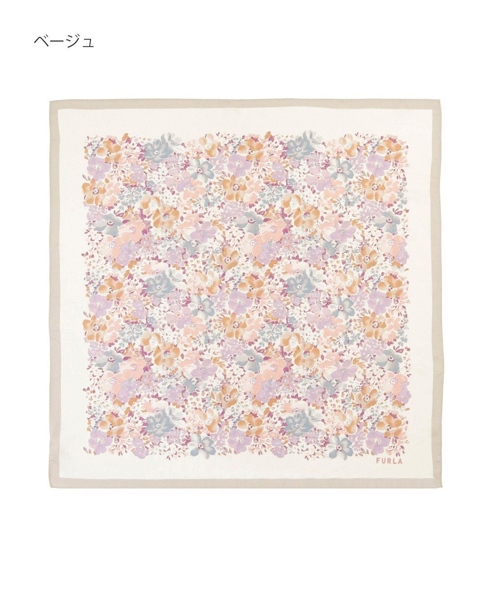 MOONBAT 【シルク100%】フルラ (FURLA) 花柄 シルクプリントスカーフ 65cm×65cm 