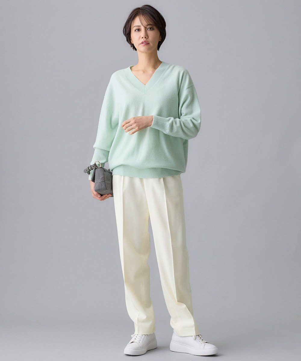 自由区 L 【洗える】ピュアカシミヤVネック ニット 