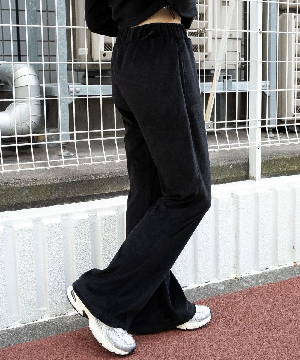 WEGO 【ウエストゴム】ベロアフレアパンツ 
