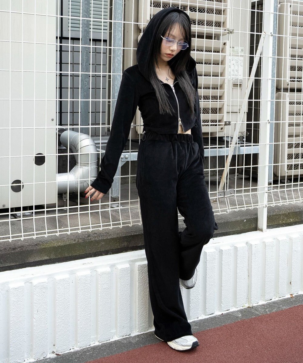 WEGO 【ウエストゴム】ベロアフレアパンツ 