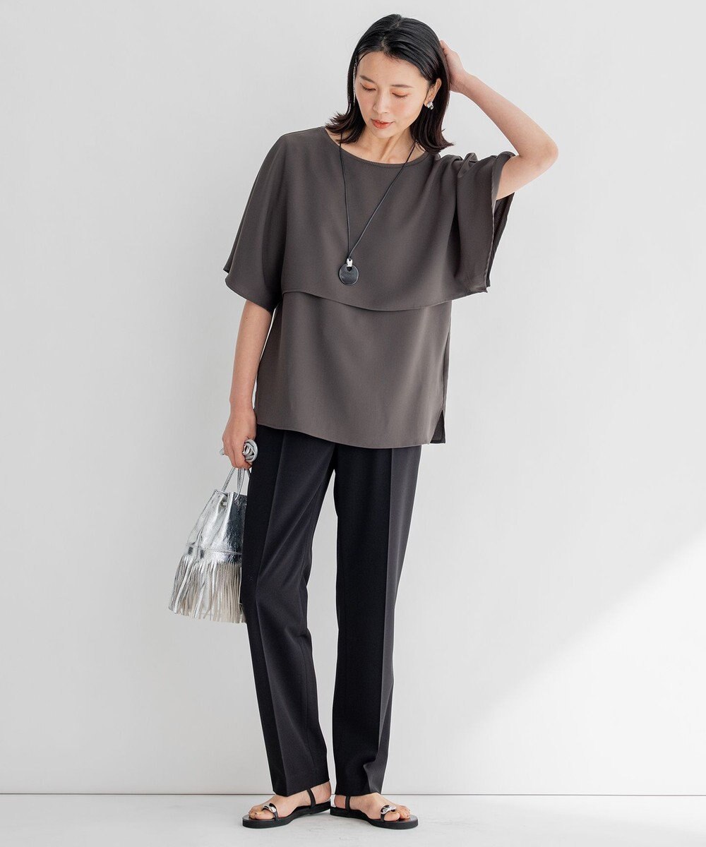 23区 【洗える/好評につき新色追加】ストレッチジョーゼットリブコンビ レイヤー カットソー 