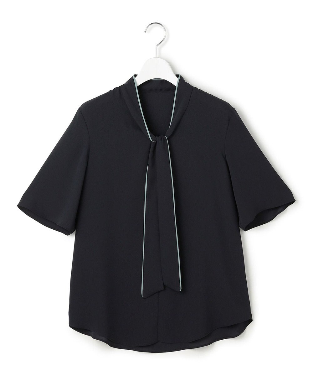 ICB L 【新色追加】BackSatinAmunzen 5分袖配色ボウタイブラウス 