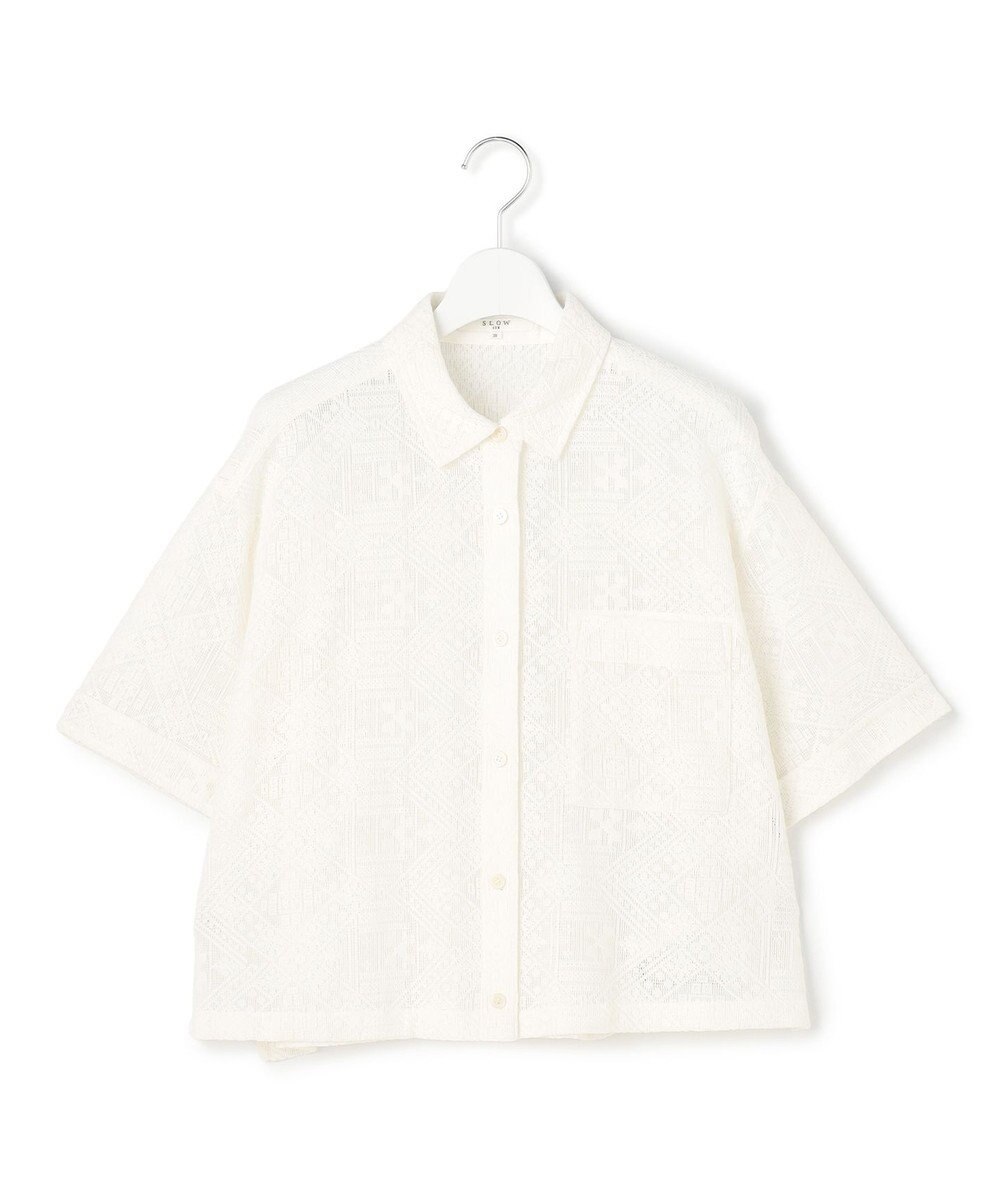 23区 【SLOW/一部店舗限定】モチーフレース 半袖 シャツ 