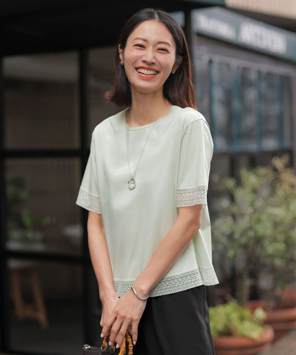 J.PRESS LADIES 【一枚で着映え】コットンスムース レース カットソー 