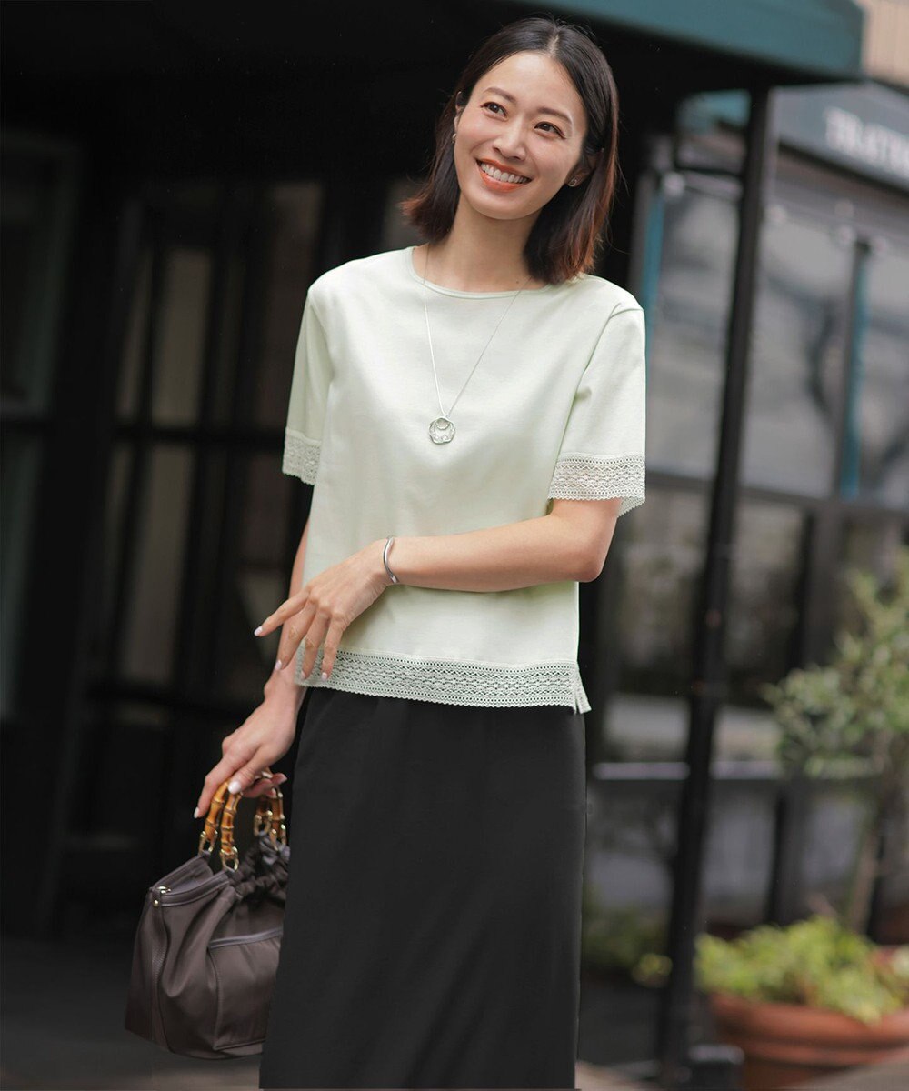 J.PRESS LADIES 【一枚で着映え】コットンスムース レース カットソー 