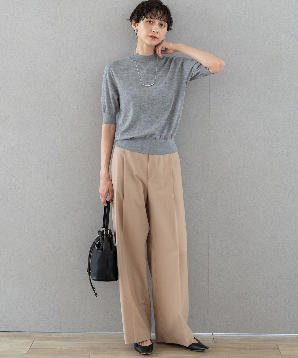 23区 S 【洗える】サステナブルウール モックネック 5分袖 ニット 