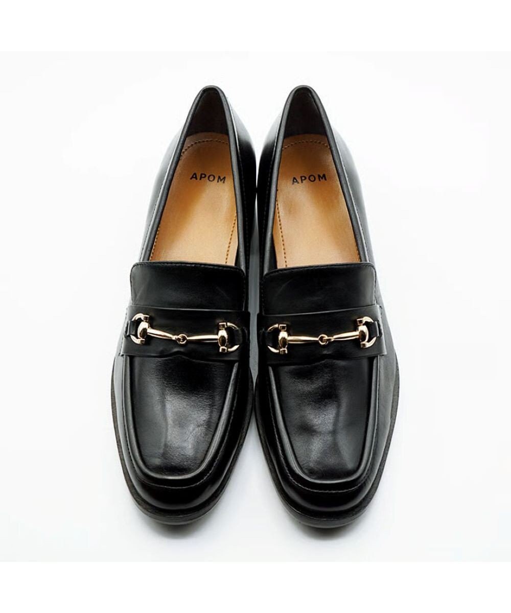 APOM イタリアンレザー ブロックヒールビットローファー45 