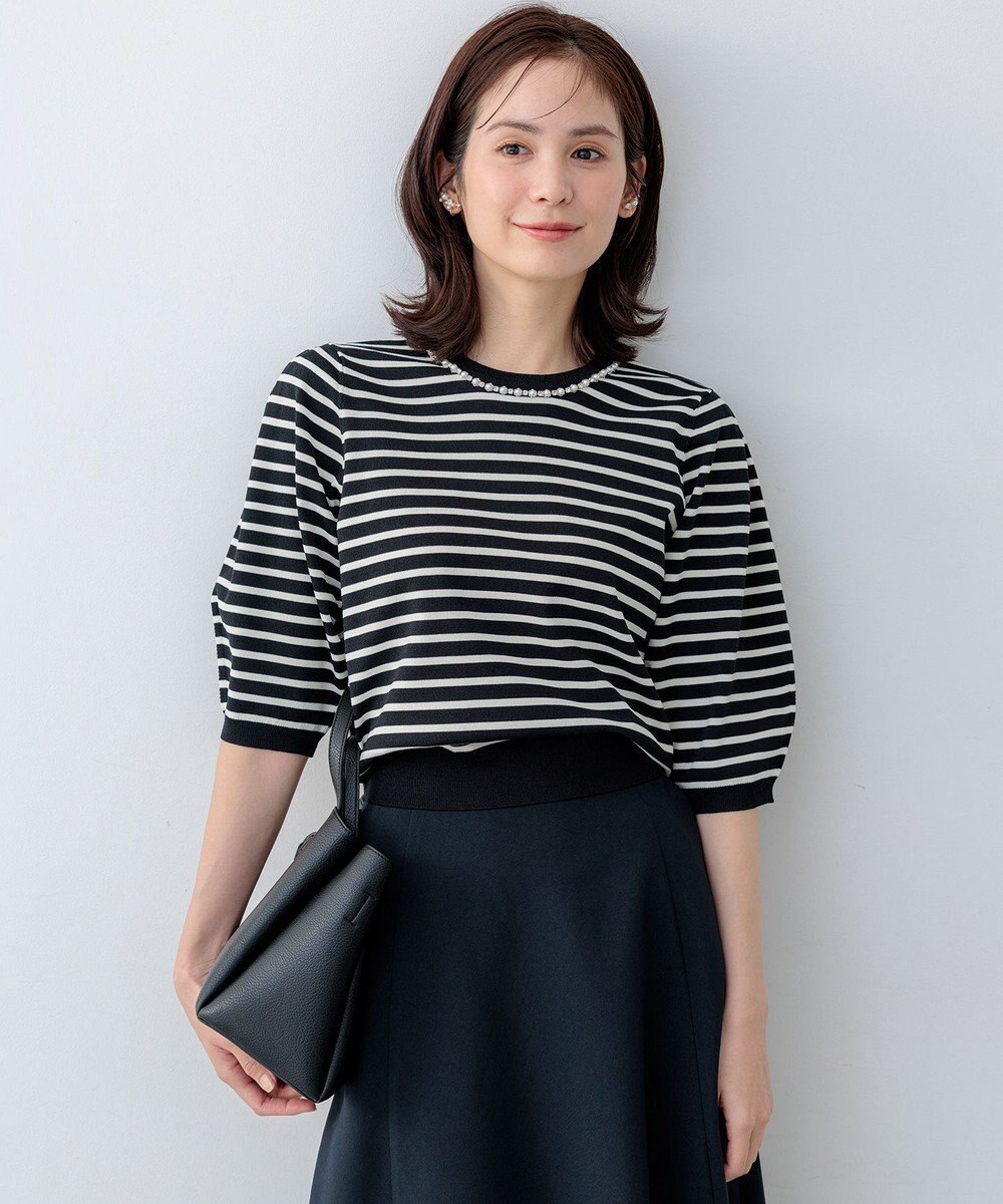 組曲 【WEB限定】クリアストレッチビジューレーン6分袖 ニット 