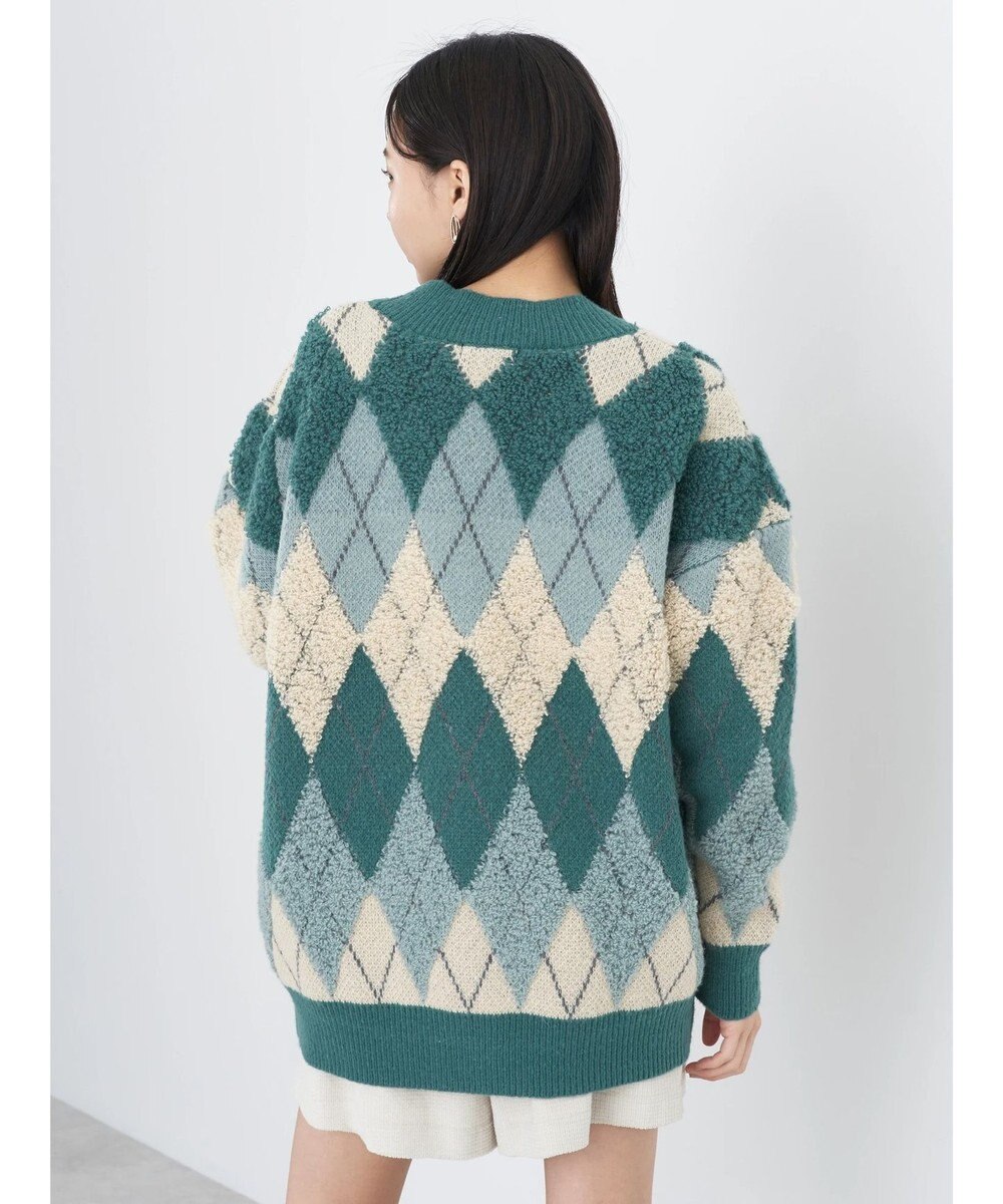 earth music&ecology ループ編みアーガイルカーディガン 