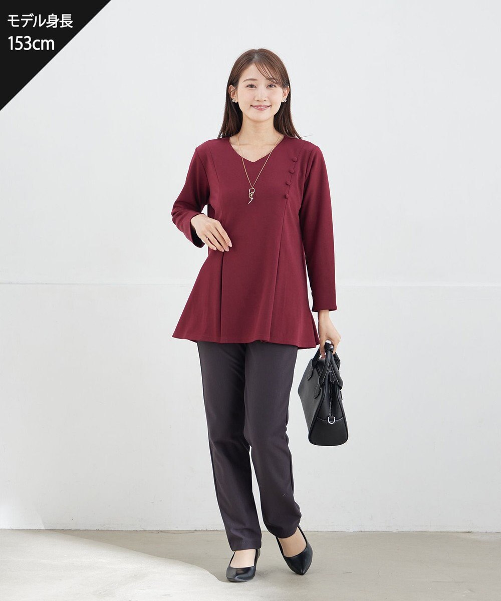 Tiaclasse L 【洗える】美ラインタックボタンカットソートップス 