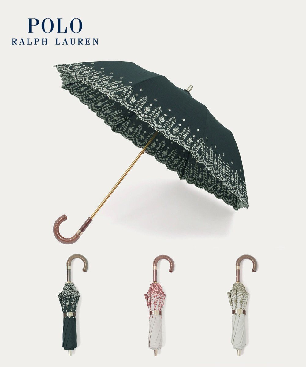 MOONBAT POLO RALPH LAUREN（ポロ ラルフローレン）晴雨兼用日傘 フローラル刺繍 折りたたみ傘 楽折 遮光 遮熱 UV 