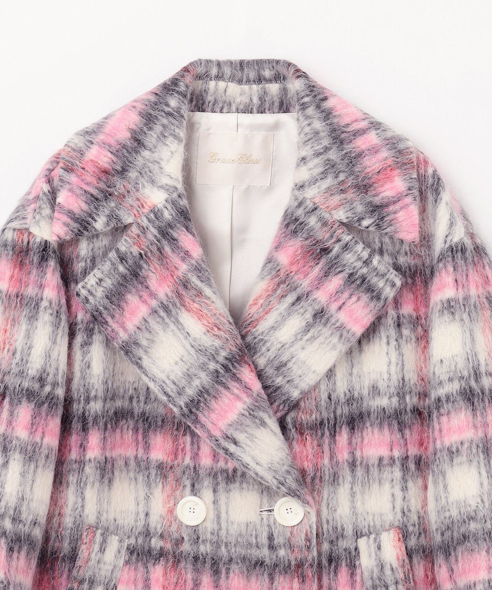 GRACE CONTINENTAL シャギーチェックピーコート 