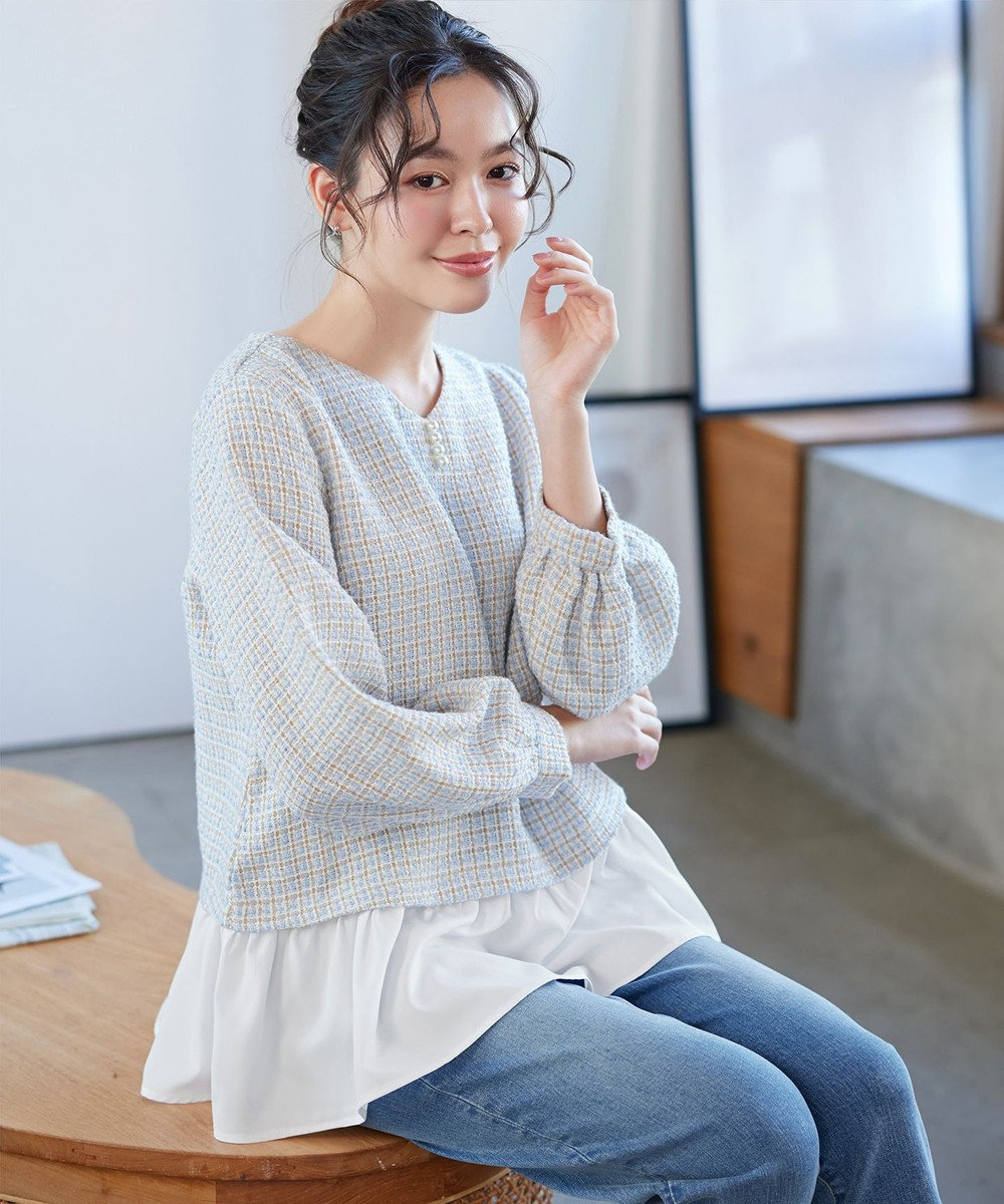 Tiaclasse ツイードコンビフレアチュニック 