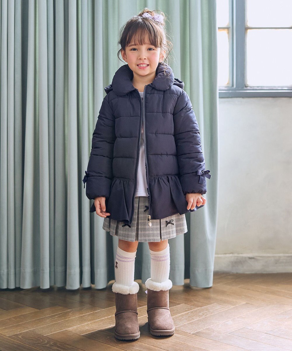 ANY KIDS 【フード取り外し/洗濯機可能】中綿フリル リボンコート 