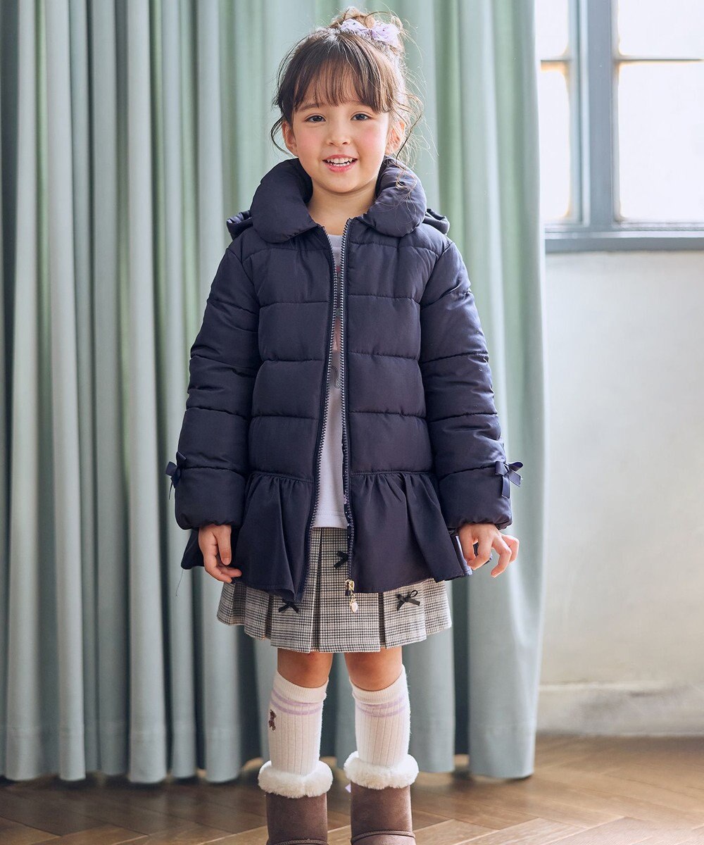 ANY KIDS 【フード取り外し/洗濯機可能】中綿フリル リボンコート 