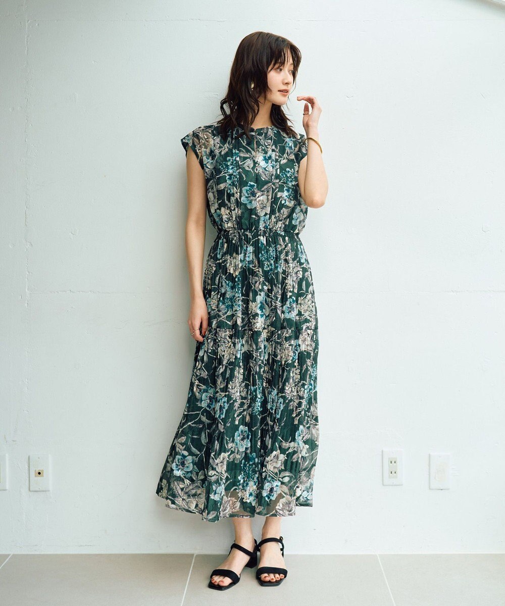 YECCA VECCA 【追加生産】フラワー柄シアープリーツワンピース 