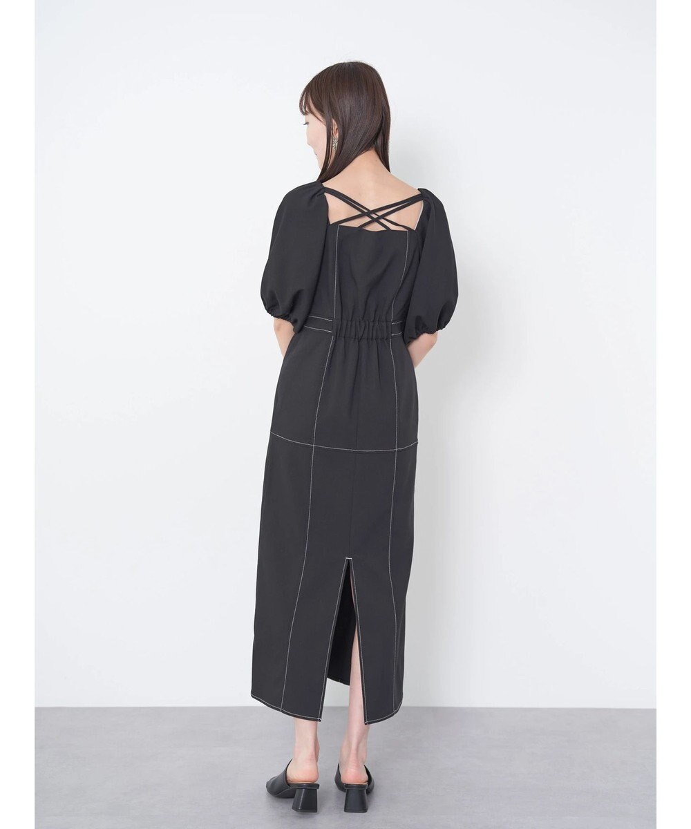 earth music&ecology 配色ステッチパフスリーブワンピース 