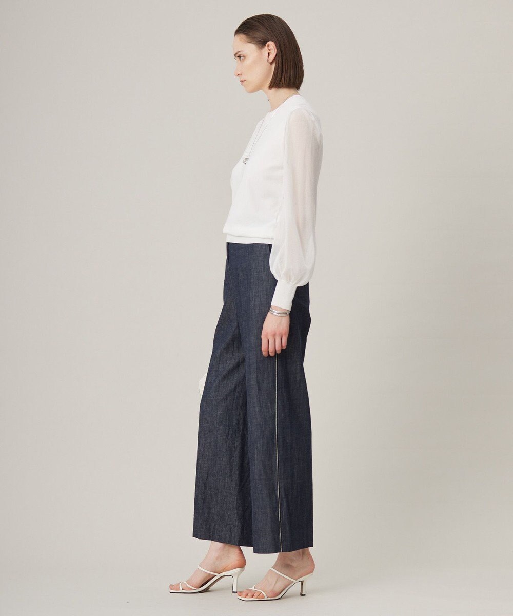 ICB 【洗える】 コットンリアクティブデニム ワイドストレートパンツ 