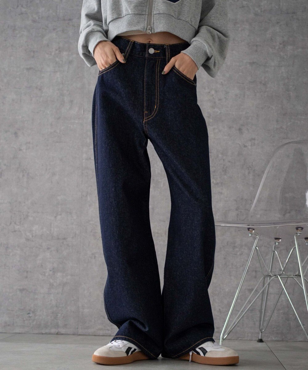 WEGO 【新色追加/美脚/XSSMLサイズ展開】ストレートデニムパンツ 