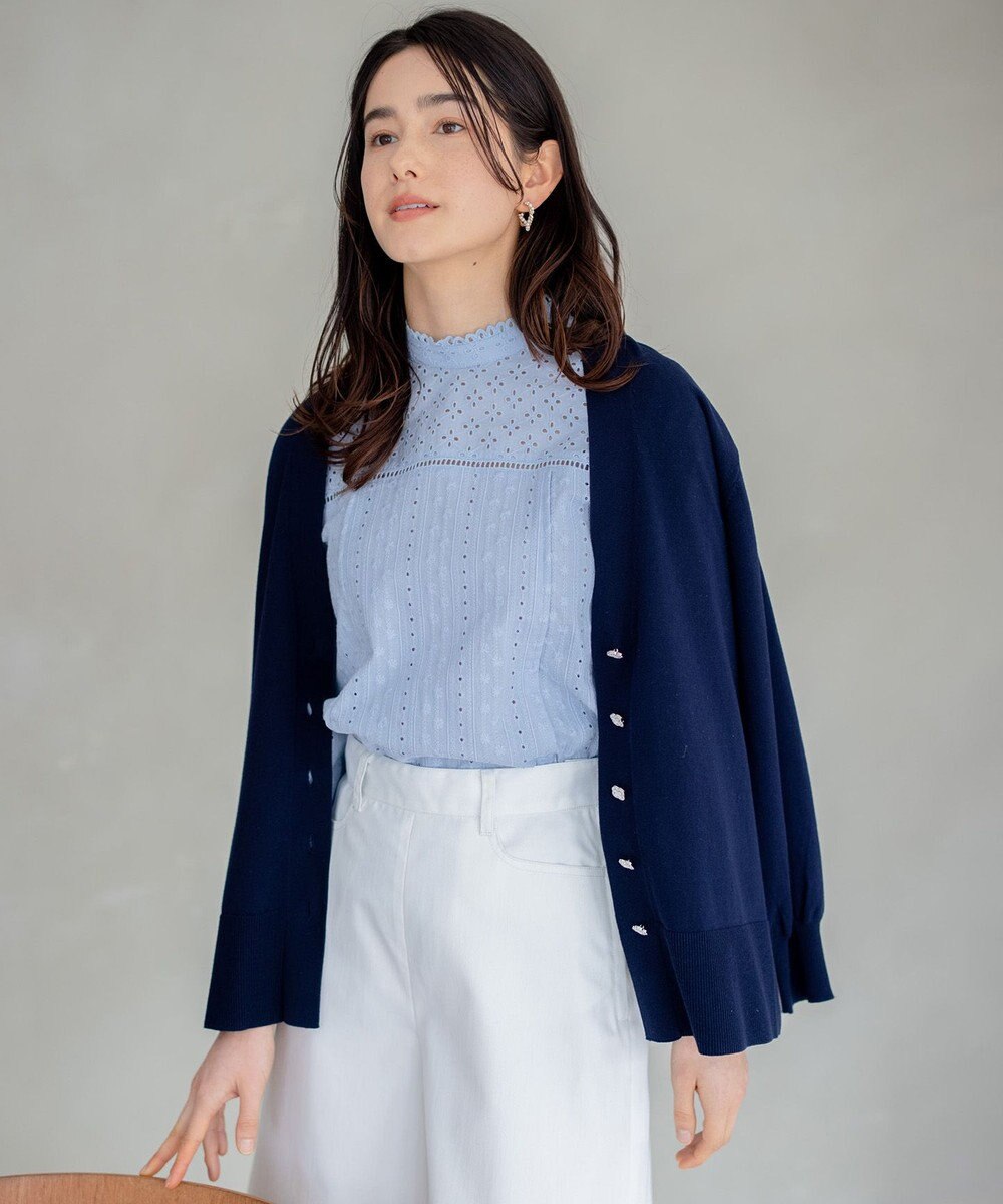 組曲 【ビジューボタン・アンサンブル対応】ハイゲージ ロングVネックカーディガン 