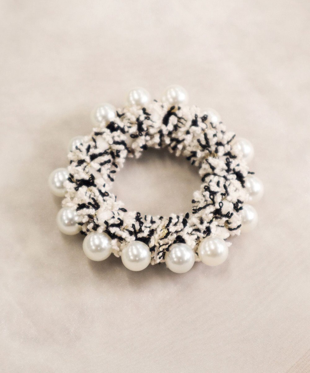 Tiaclasse パール付きファンシーツイードシュシュ 