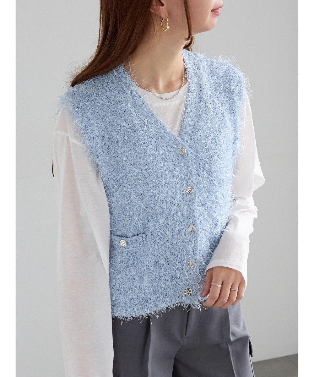Te chichi 金釦ポケットシャギーニットベスト 