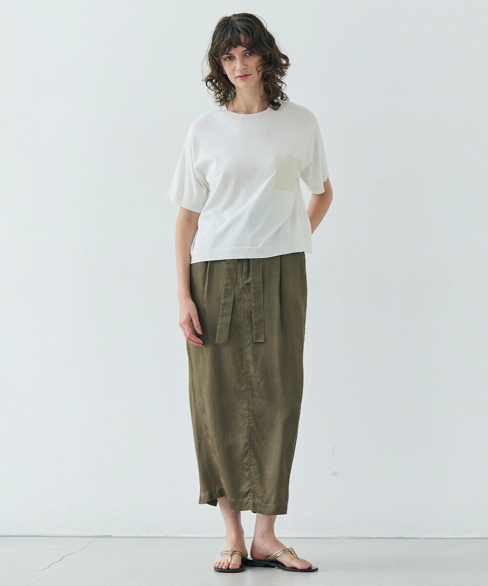 BEIGE， 【洗える】NADIA / レザーポケット付き半袖ニットTシャツ 