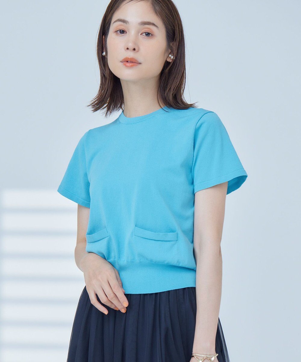 組曲 S 【洗える・6色展開】ポケット付き 半袖ニット 