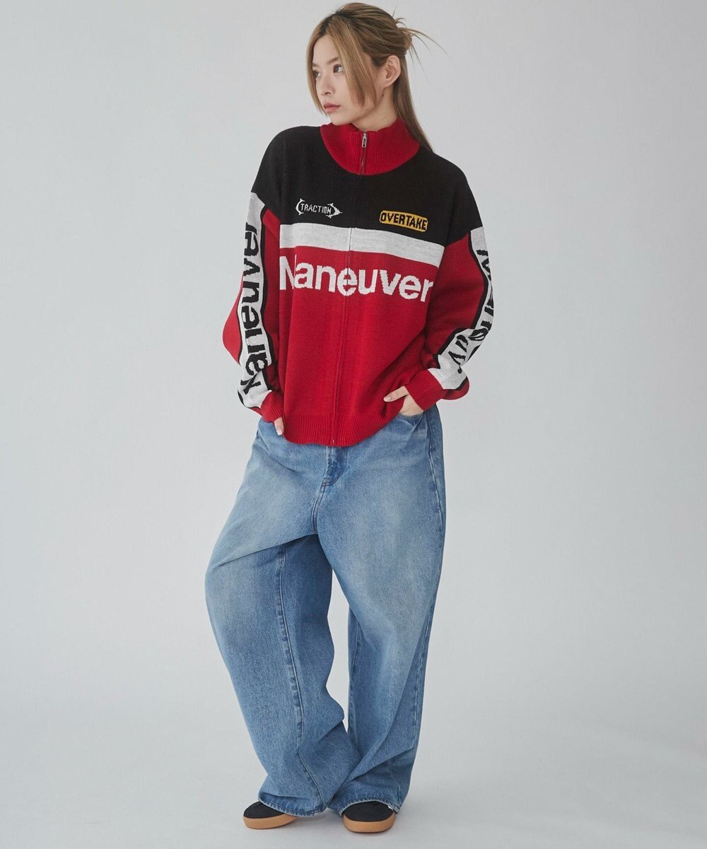 WEGO 【ユニセックス着用ITEM】レーシンググラフィックニットブルゾン 