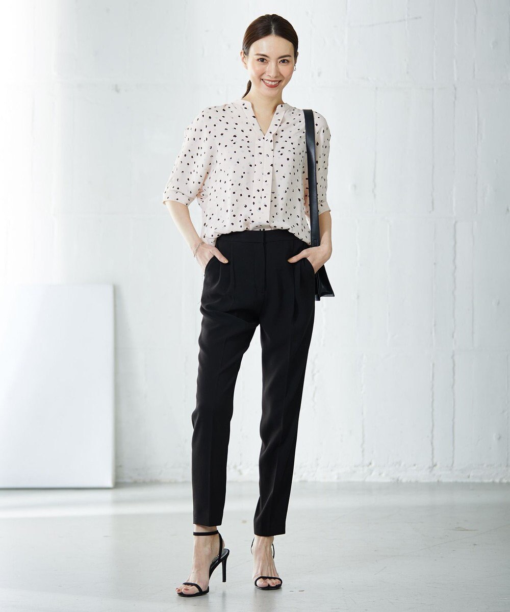 ICB 【WEB限定カラーあり・洗える】Back Satin Amunzen キーネックブラウス 