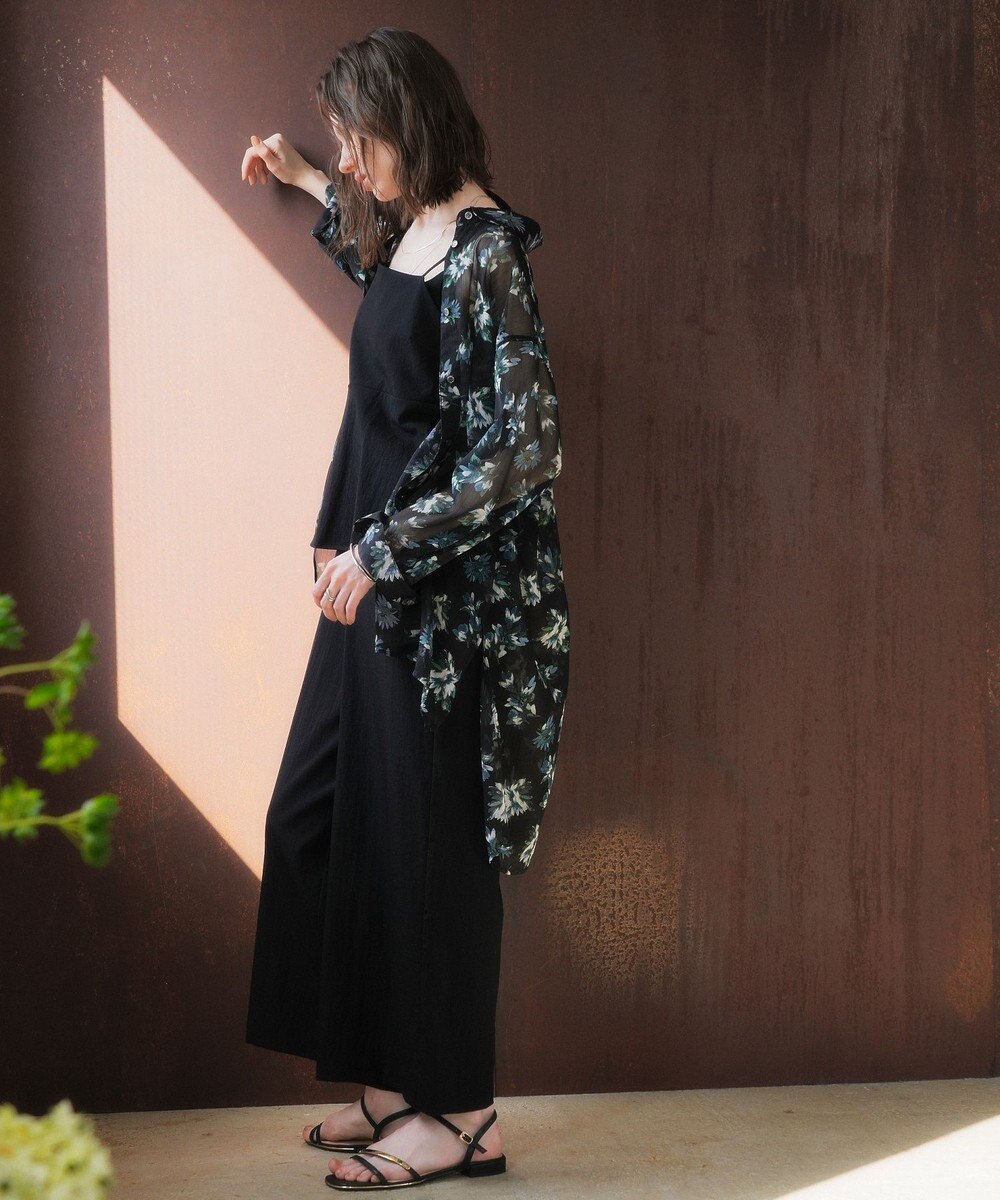 YECCA VECCA フラワー柄シアーロングシャツ 