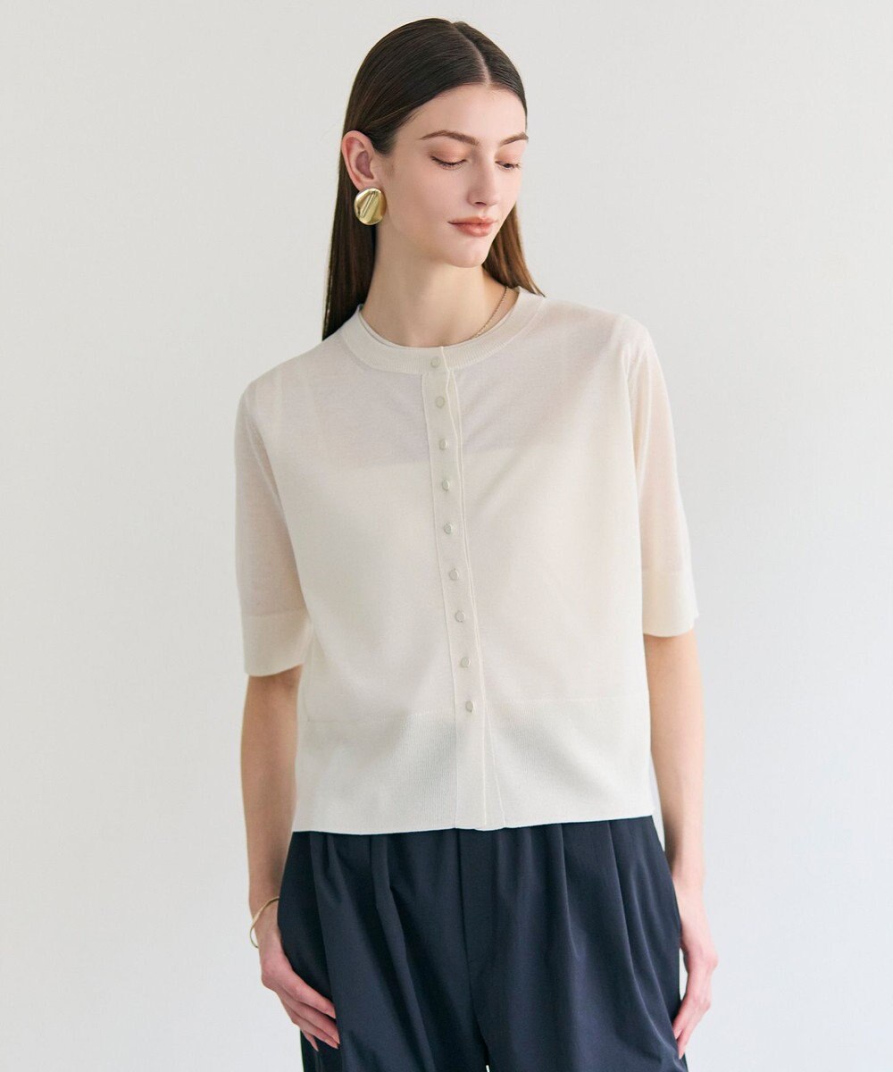 BEIGE， MOISE / シアーニット　5分袖カーディガン 