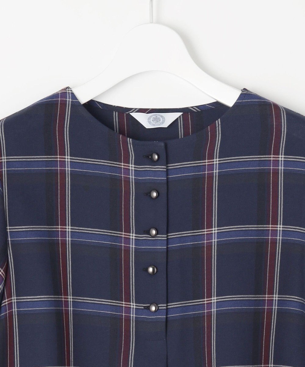 J.PRESS LADIES 【洗える】ハイツイストチェック ボートネック ブラウス 