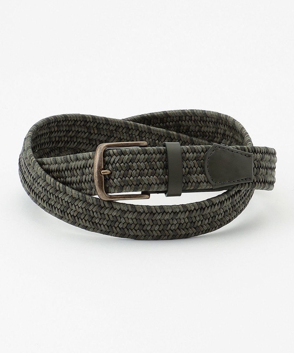 JOSEPH ABBOUD 【キングサイズ・伸びる】ダブルメランジレザーメッシュ ベルト 