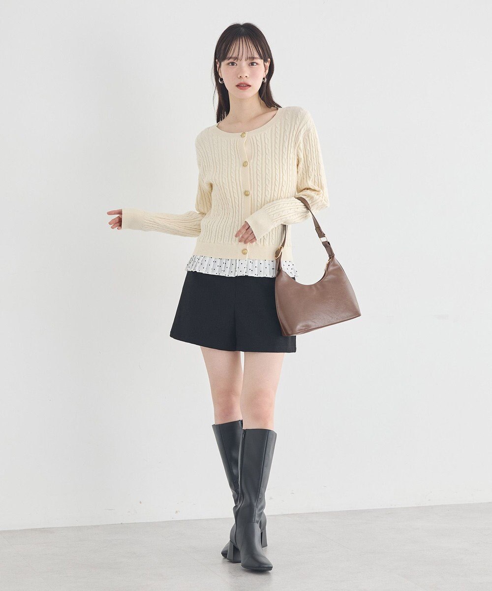 earth music&ecology 【予約】プリーツレイヤーケーブルニットカーディガン 