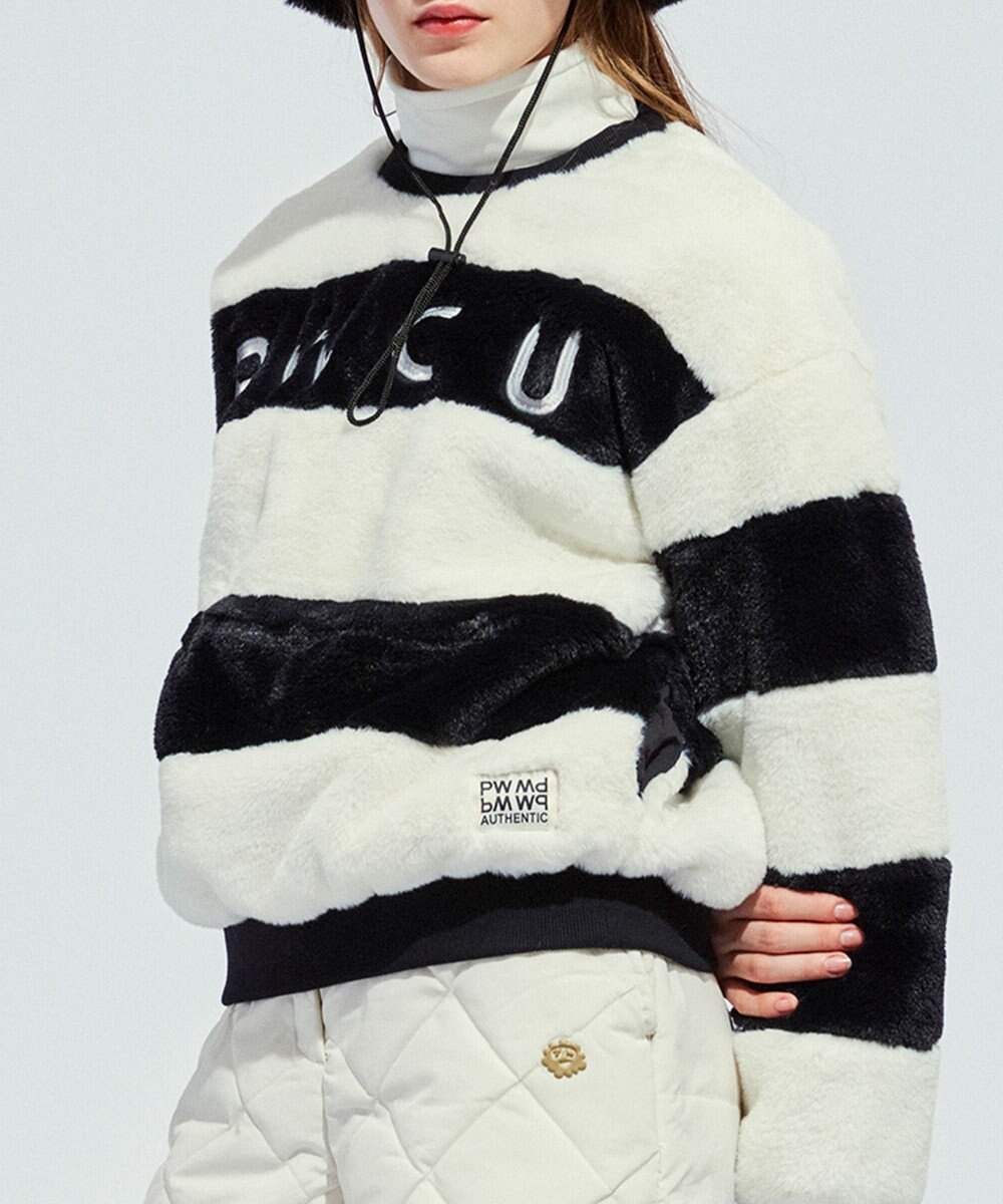 PW CIRCULUS 【ふわもこあったか/防寒/裏地付】【WOMEN】ボーダーフェイクファープルオーバー 