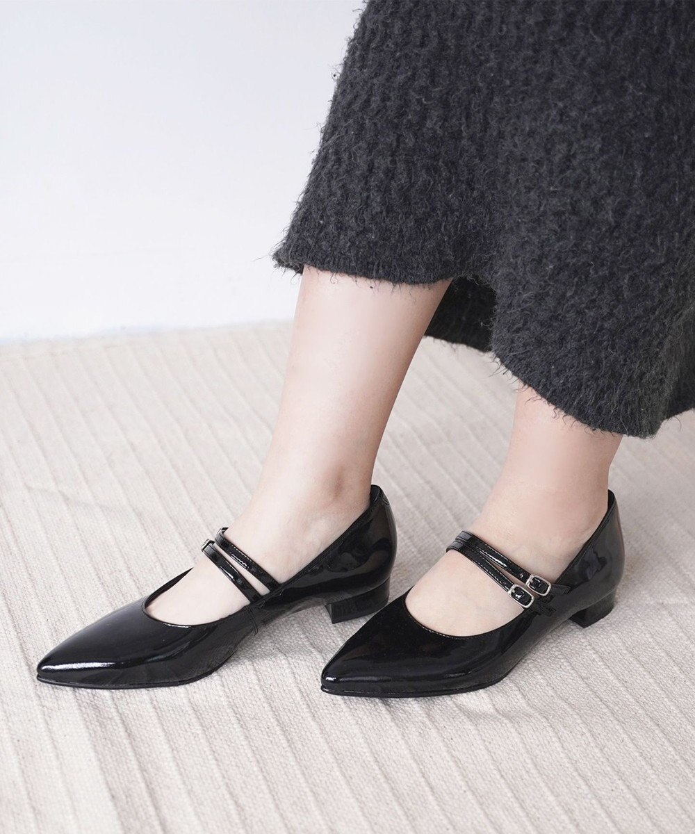 Pointer 日本製 本革ストラップ付きローヒールパンプス 