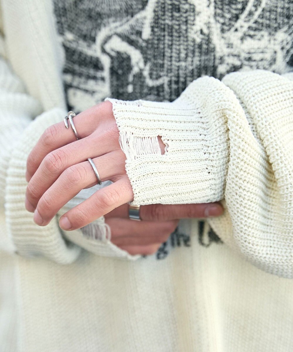 WEGO グラフィックダメージニットプルオーバー 