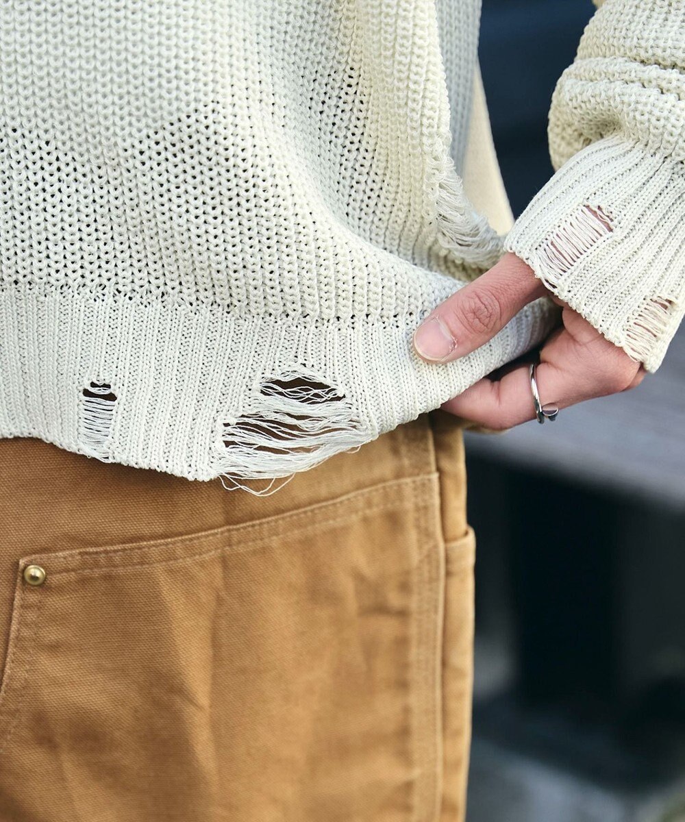 WEGO グラフィックダメージニットプルオーバー 